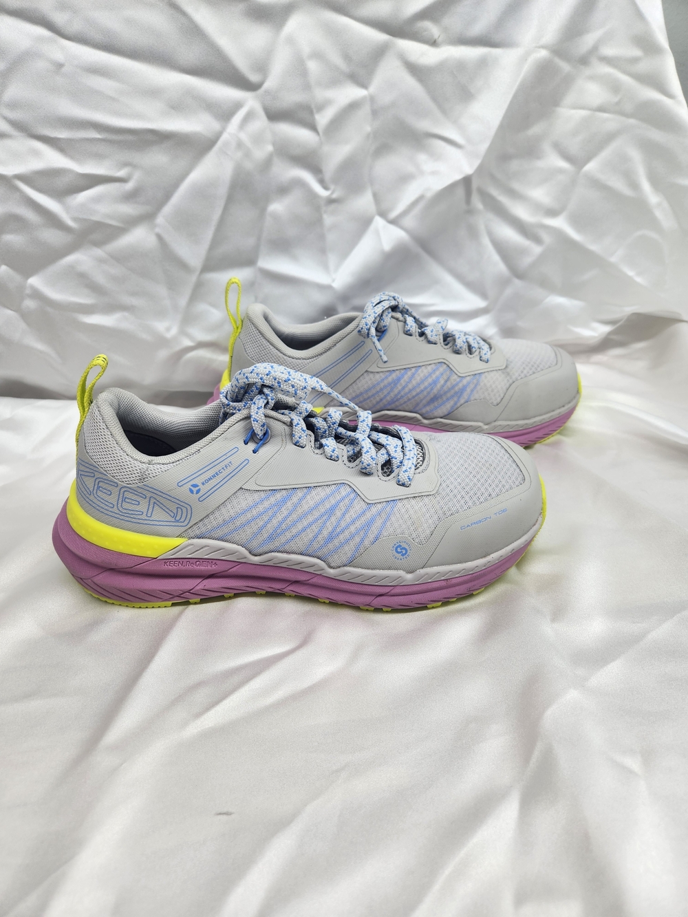 KEEN Women's Gray Utility Shoe with Purple & Yellow Accents